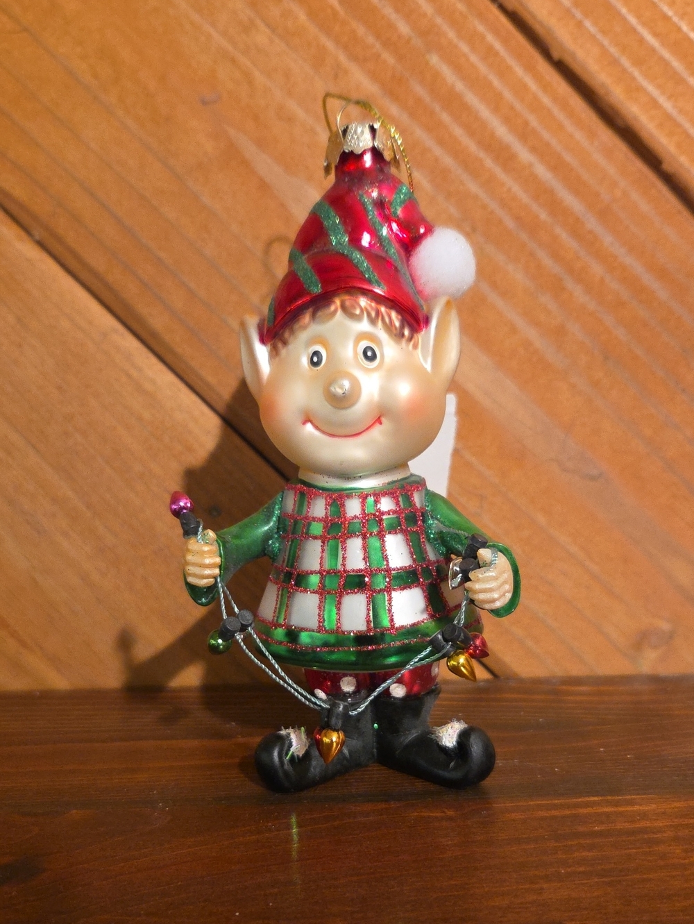 Holiday Elf Ornament in Red & Green - Festive Home Holiday Decoration